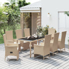 9-Piece Garden Dining Set with Cushions, Poly Rattan, Beige
