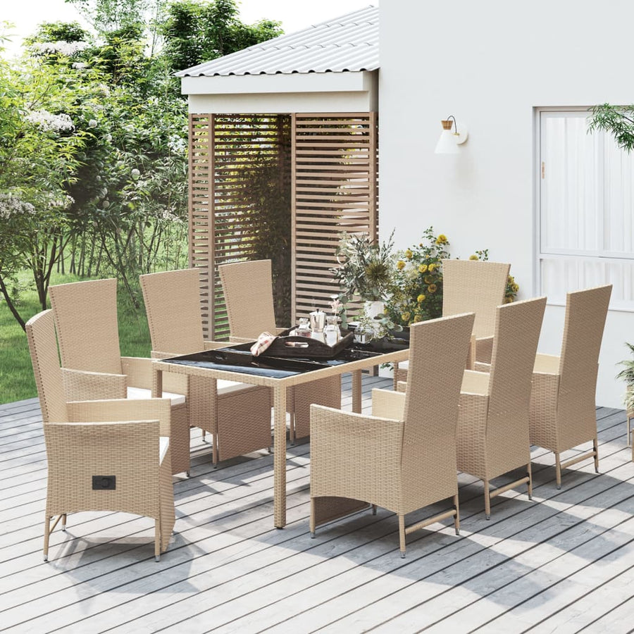 -Delige Tuinset Met Kussens Poly Rattan Beige 9 190 cm tafellengte