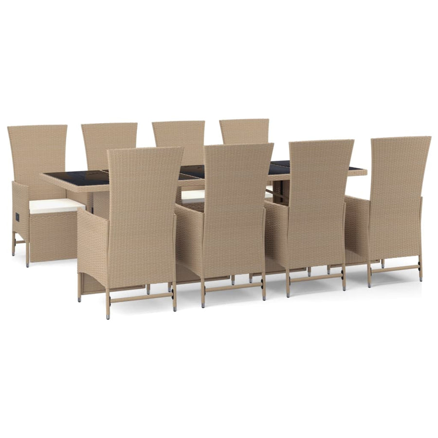 9-delige Tuinset met kussens poly rattan beige 240 cm tafellengte