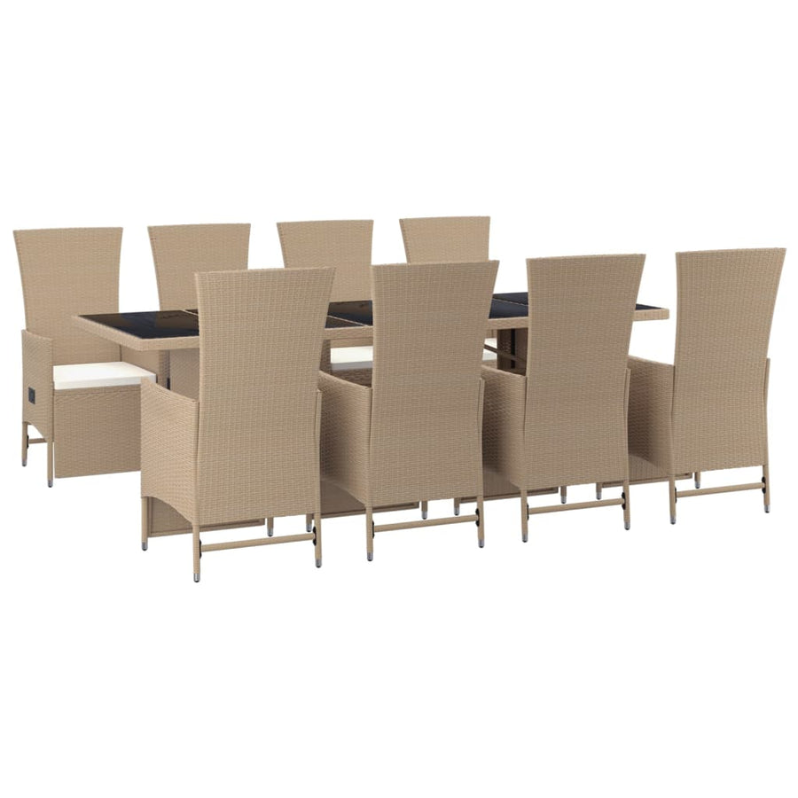 9-delige Tuinset met kussens poly rattan beige 240 cm tafellengte