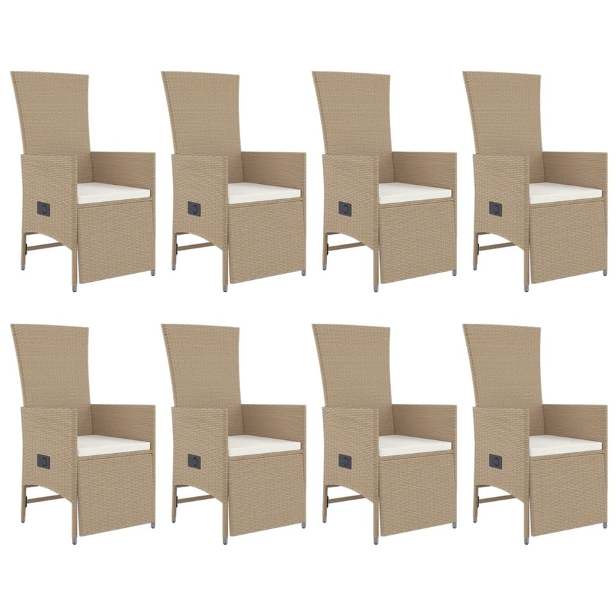 9-delige Tuinset met kussens poly rattan beige 240 cm tafellengte