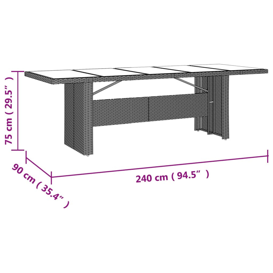 9-delige Tuinset met kussens poly rattan beige 240 cm tafellengte