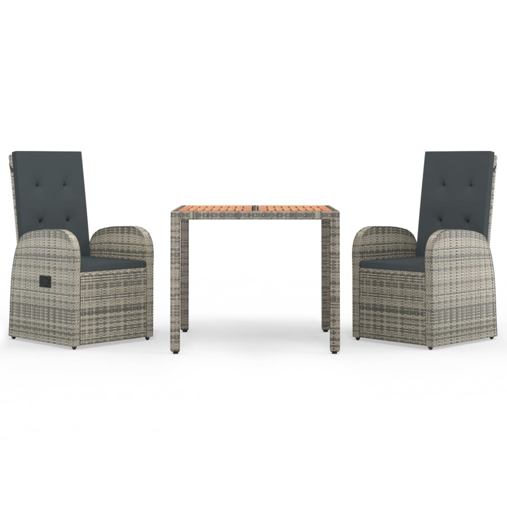 3-Delige Tuinset Met Kussens Poly Rattan Grijs 1 90 cm tafellengte 2x stoel + Tafel