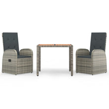 3-Delige Tuinset Met Kussens Poly Rattan Grijs 1 90 cm tafellengte 2x stoel + Tafel