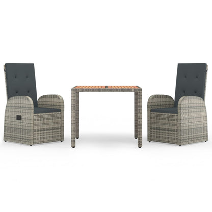 3-Delige Tuinset Met Kussens Poly Rattan Grijs 1 90 cm tafellengte 2x stoel + Tafel