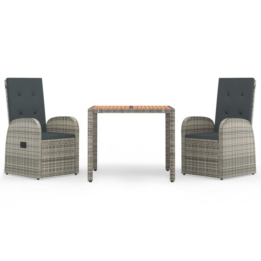 3-Delige Tuinset Met Kussens Poly Rattan Grijs 1 90 cm tafellengte 2x stoel + Tafel