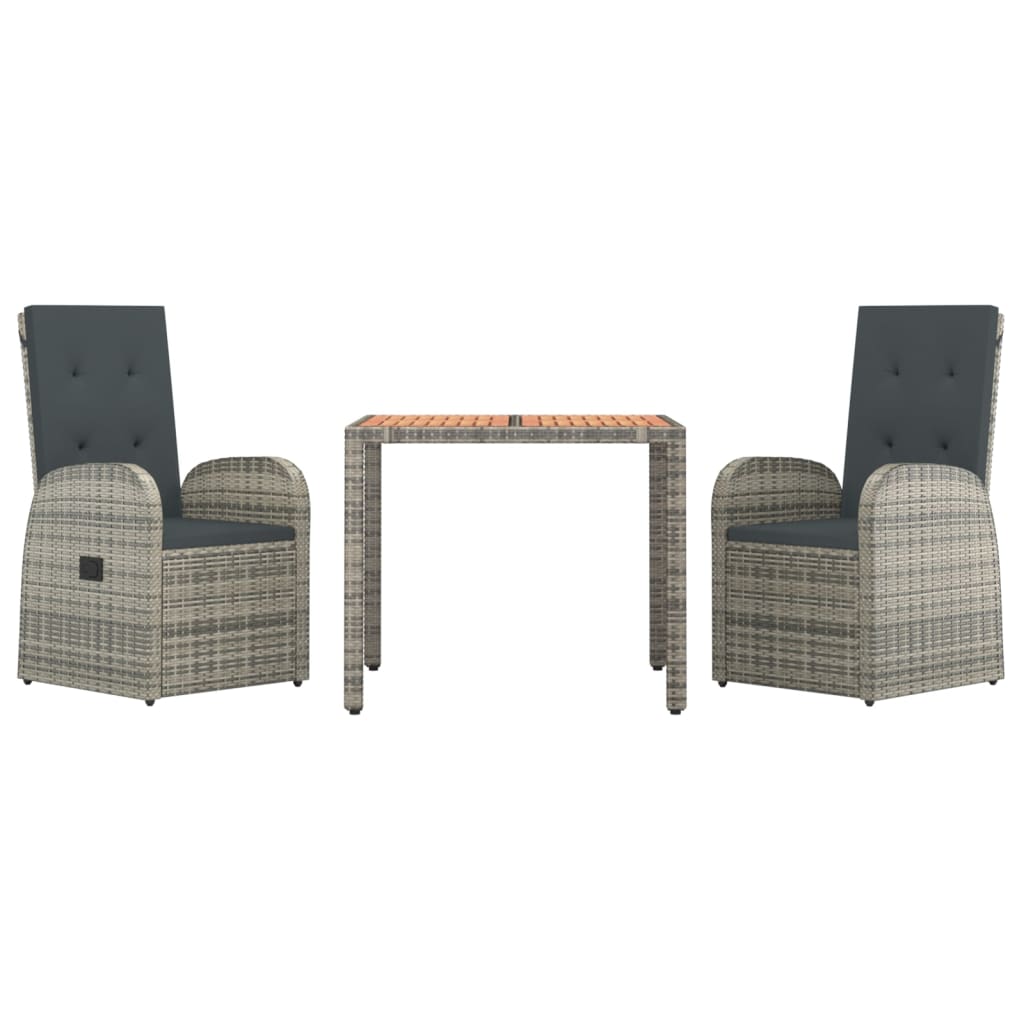 3-Delige Tuinset Met Kussens Poly Rattan Grijs 1 90 cm tafellengte 2x stoel + Tafel