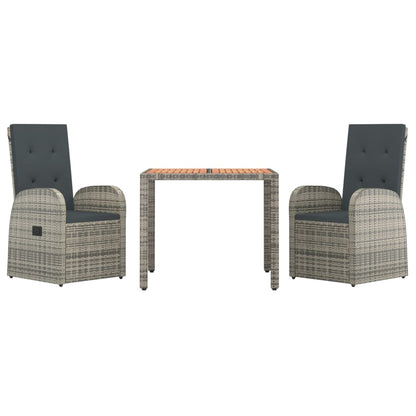 3-Delige Tuinset Met Kussens Poly Rattan Grijs 1 90 cm tafellengte 2x stoel + Tafel