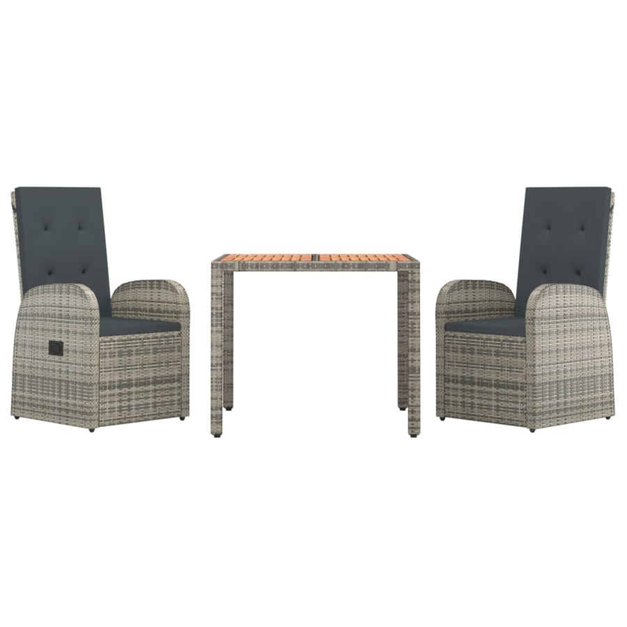 3-Delige Tuinset Met Kussens Poly Rattan Grijs 1 90 cm tafellengte 2x stoel + Tafel