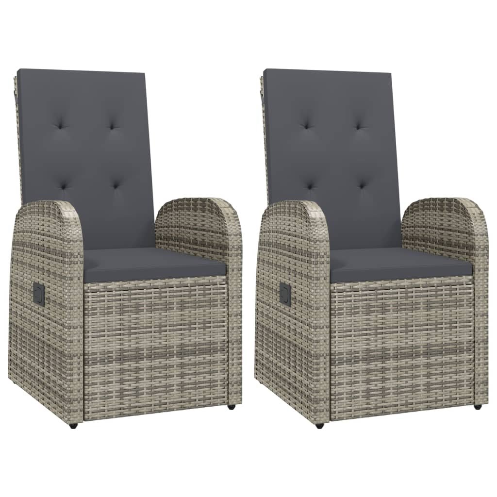 3-Delige Tuinset Met Kussens Poly Rattan Grijs 1 90 cm tafellengte 2x stoel + Tafel