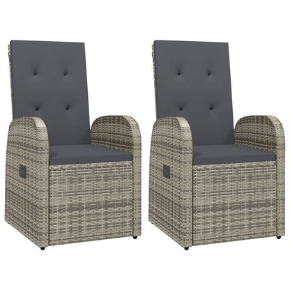 3-Delige Tuinset Met Kussens Poly Rattan Grijs 1 90 cm tafellengte 2x stoel + Tafel