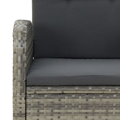 3-Delige Tuinset Met Kussens Poly Rattan Grijs 1 90 cm tafellengte 2x stoel + Tafel