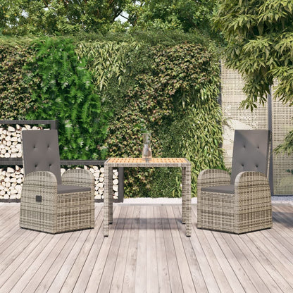 3-Delige Tuinset Met Kussens Poly Rattan Grijs 1 90 cm tafellengte 2x stoel + Tafel