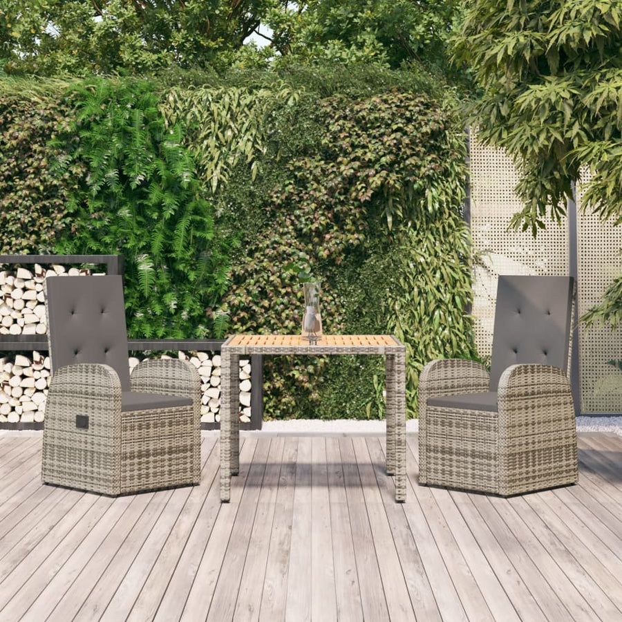 3-Delige Tuinset Met Kussens Poly Rattan Grijs 1 90 cm tafellengte 2x stoel + Tafel