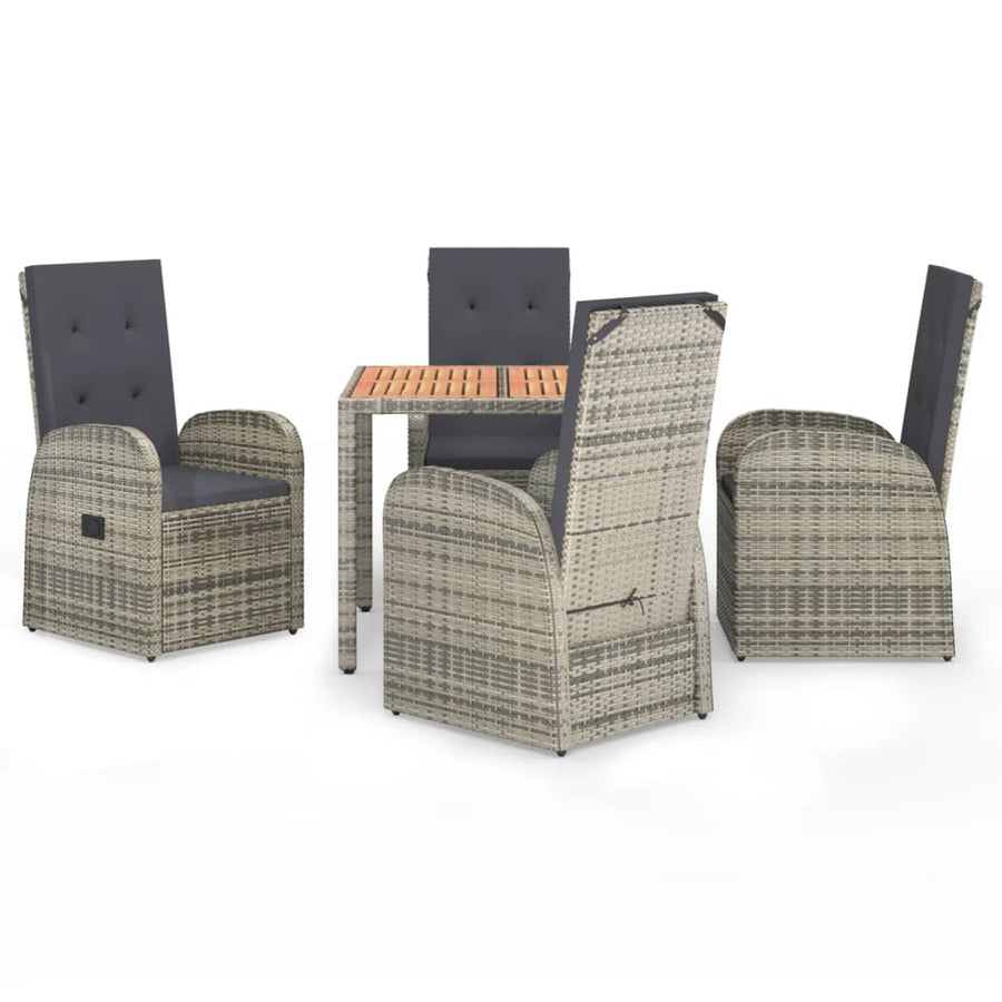 5-Delige Tuinset Met Kussens Poly Rattan Grijs 90 cm tafellengte 4x stoel + Tafel