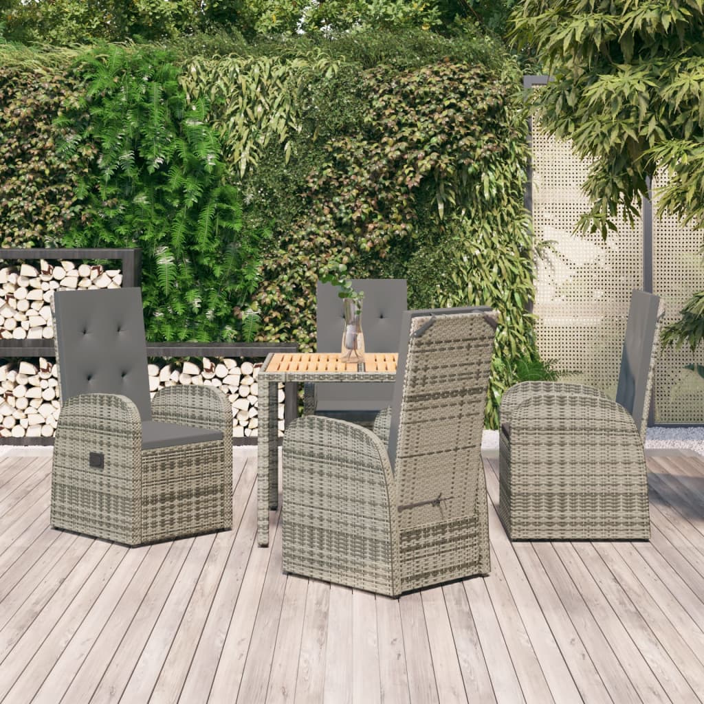 5-Delige Tuinset Met Kussens Poly Rattan Grijs 90 cm tafellengte 4x stoel + Tafel
