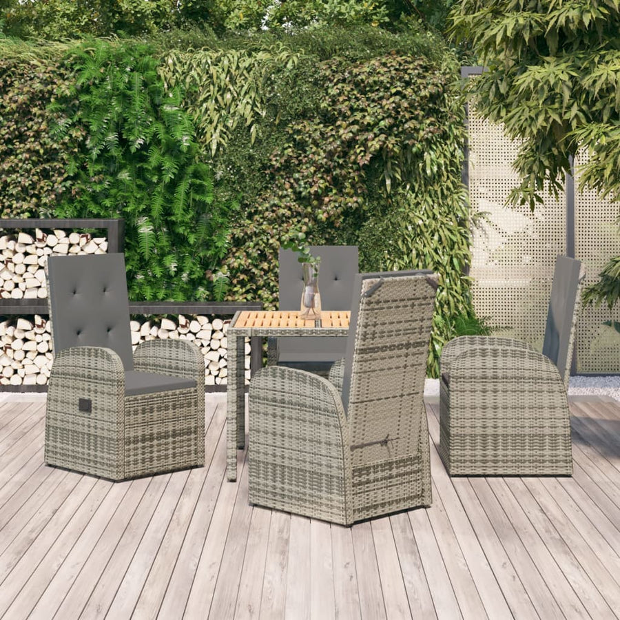 5-Delige Tuinset Met Kussens Poly Rattan Grijs 90 cm tafellengte 4x stoel + Tafel