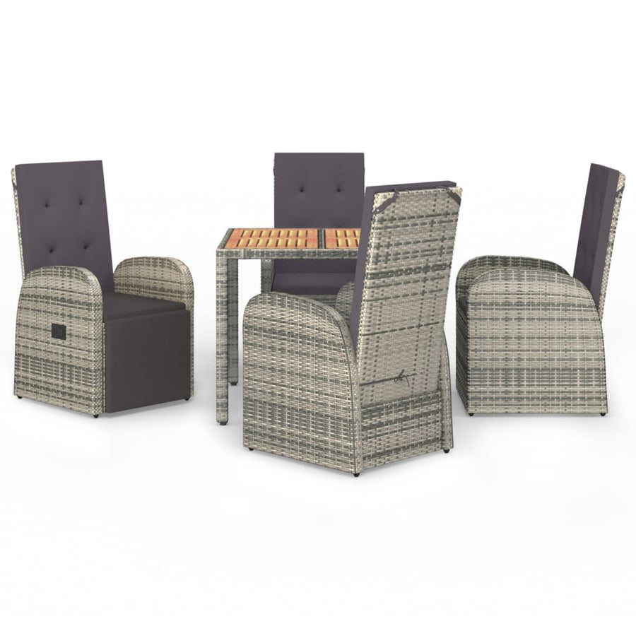 5-Delige Tuinset Met Kussens Poly Rattan Grijs 1 90 cm tafellengte 2x stoel + 2x Fauteuil + Tafel