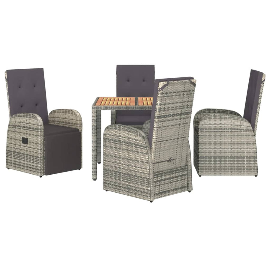 5-Delige Tuinset Met Kussens Poly Rattan Grijs 1 90 cm tafellengte 2x stoel + 2x Fauteuil + Tafel