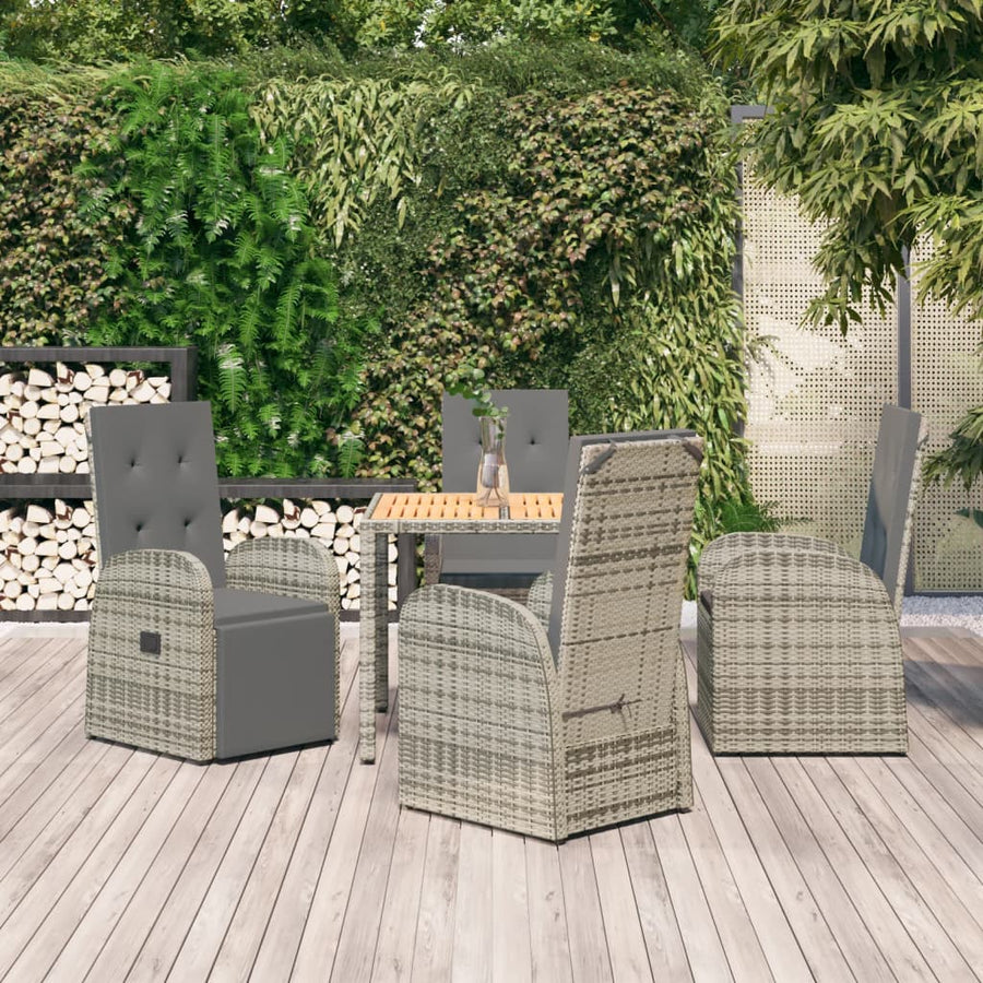5-Delige Tuinset Met Kussens Poly Rattan Grijs 1 90 cm tafellengte 2x stoel + 2x Fauteuil + Tafel