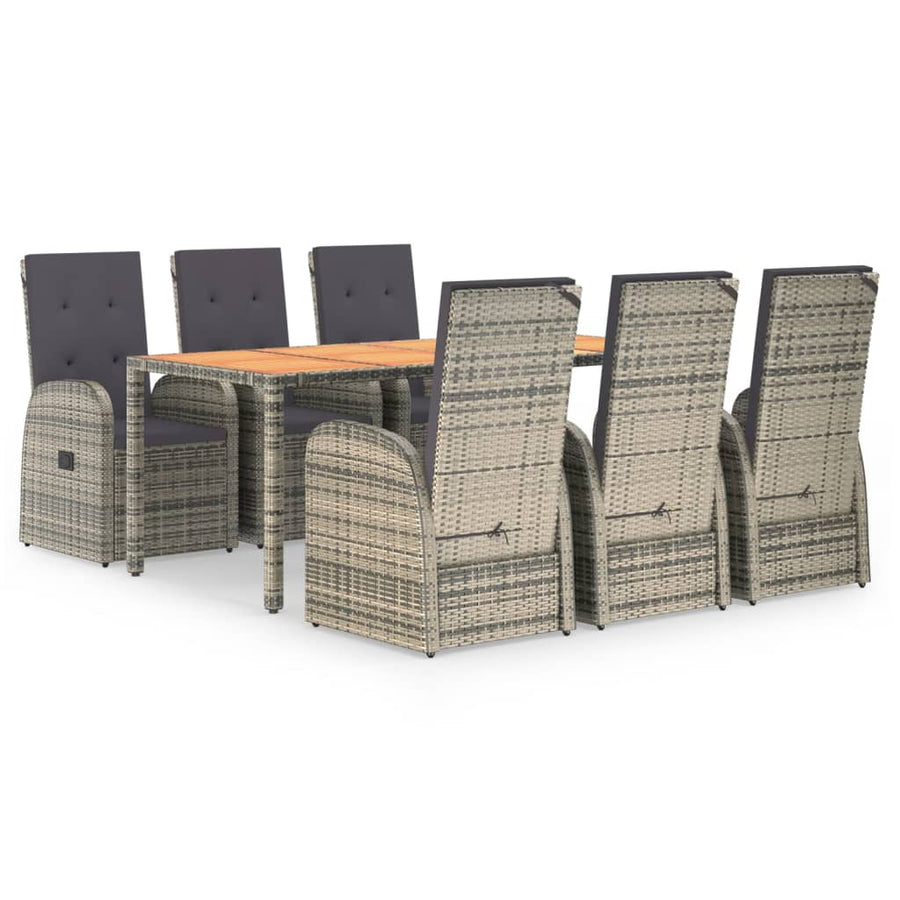 7-Delige Tuinset Met Kussens Poly Rattan Grijs 1 190 cm tafellengte