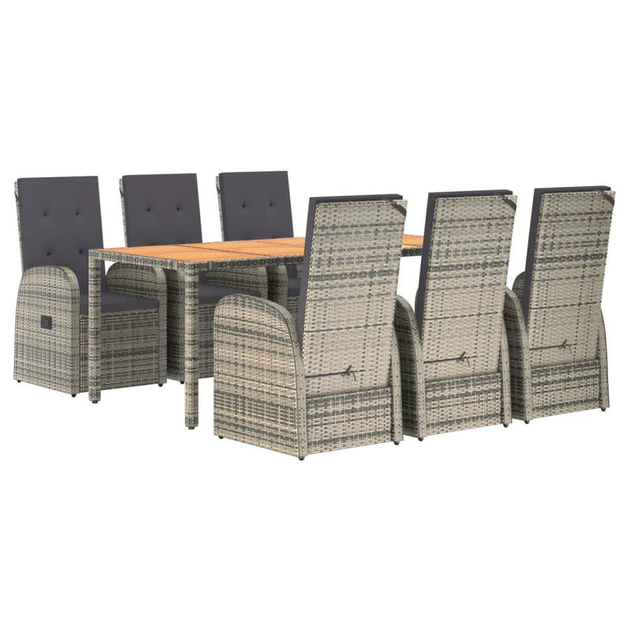 7-Delige Tuinset Met Kussens Poly Rattan Grijs 1 190 cm tafellengte