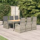 7-Piece Garden Set with Cushions Poly Rattan Grey