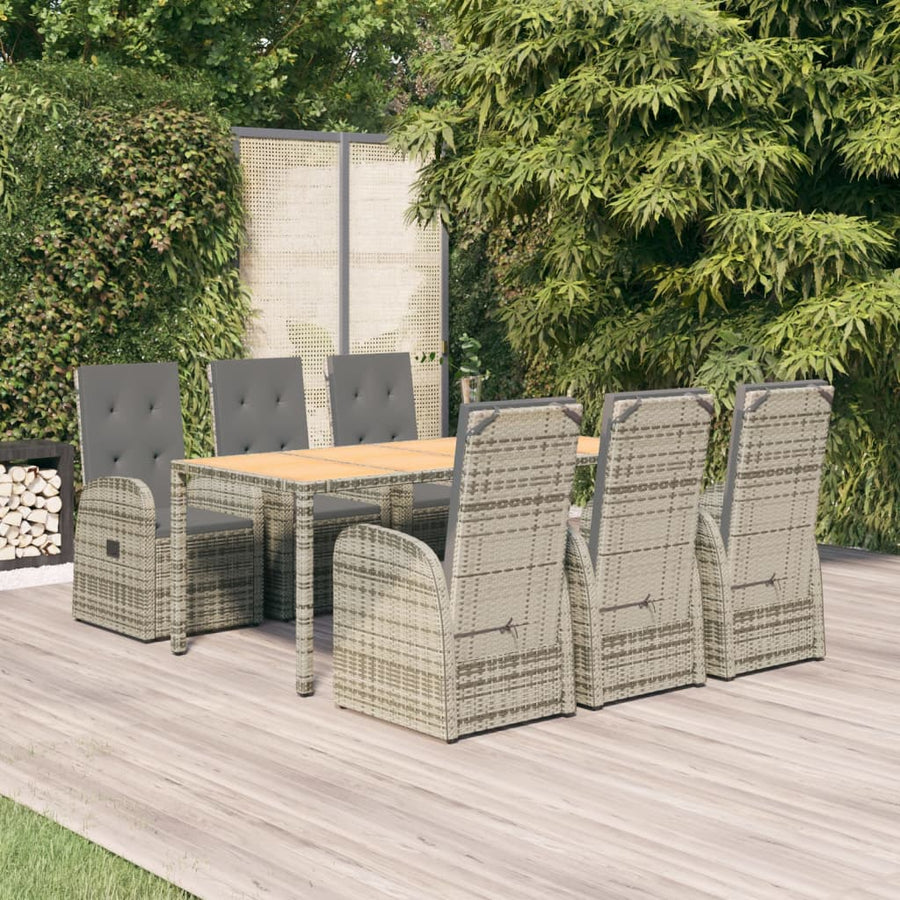 7-Delige Tuinset Met Kussens Poly Rattan Grijs 1 190 cm tafellengte