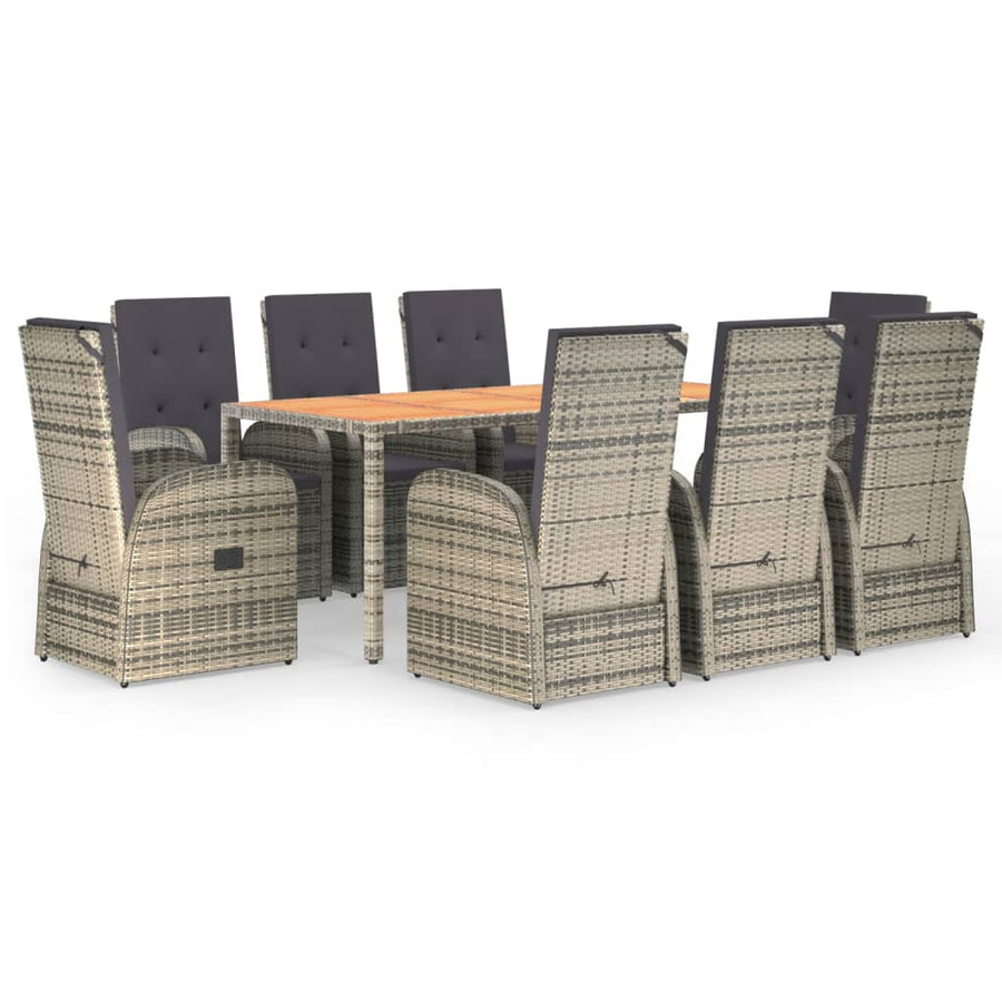 9-Delige Tuinset Met Kussens Poly Rattan Grijs 1 190 cm tafellengte