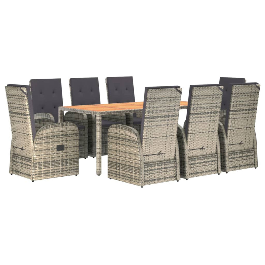 9-Delige Tuinset Met Kussens Poly Rattan Grijs 1 190 cm tafellengte