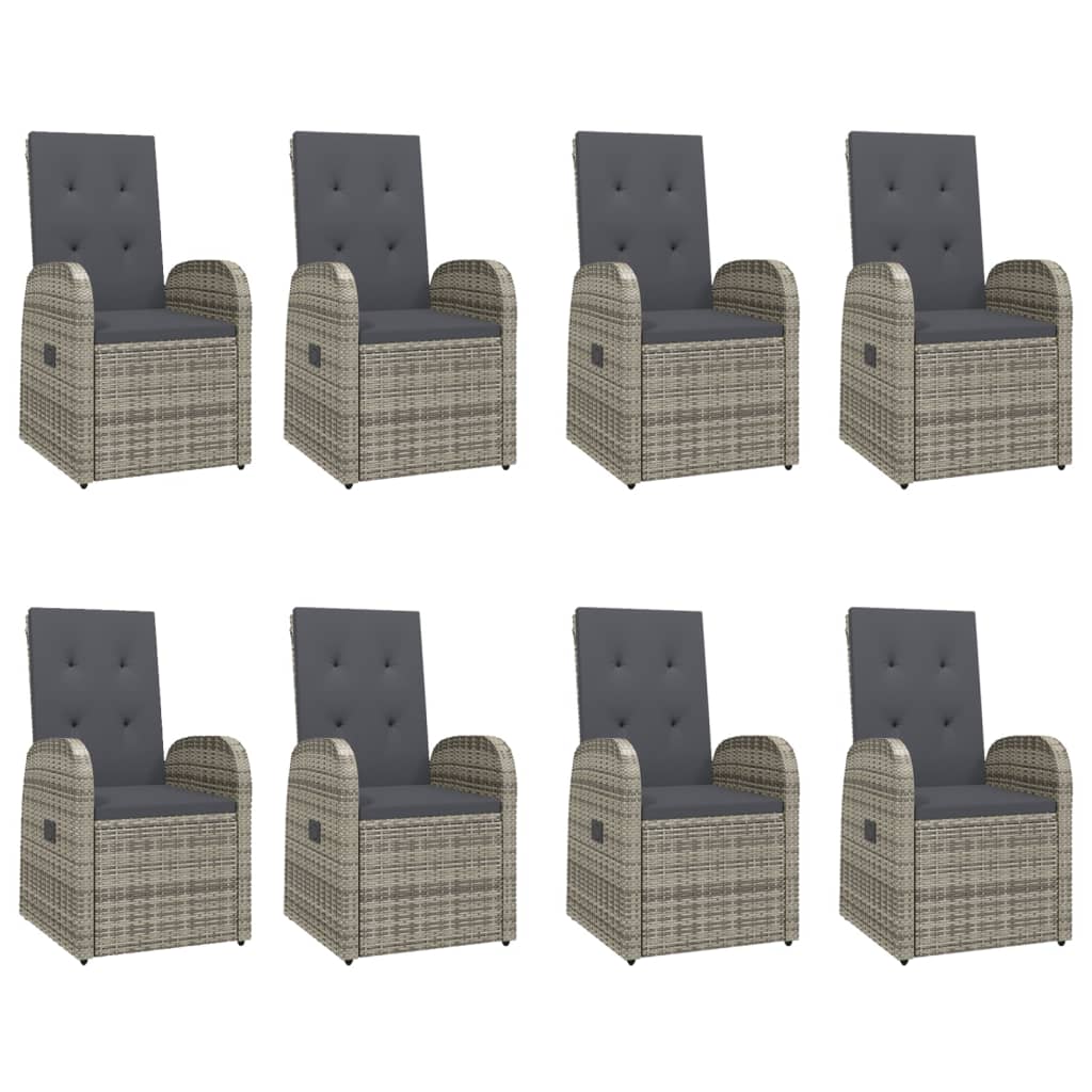9-Delige Tuinset Met Kussens Poly Rattan Grijs 1 190 cm tafellengte