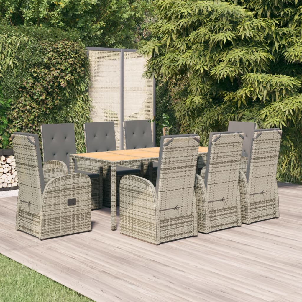 9-Delige Tuinset Met Kussens Poly Rattan Grijs 1 190 cm tafellengte