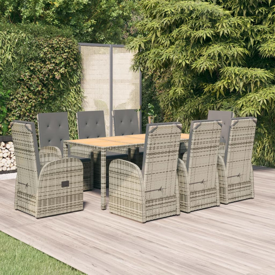 9-Delige Tuinset Met Kussens Poly Rattan Grijs 1 190 cm tafellengte