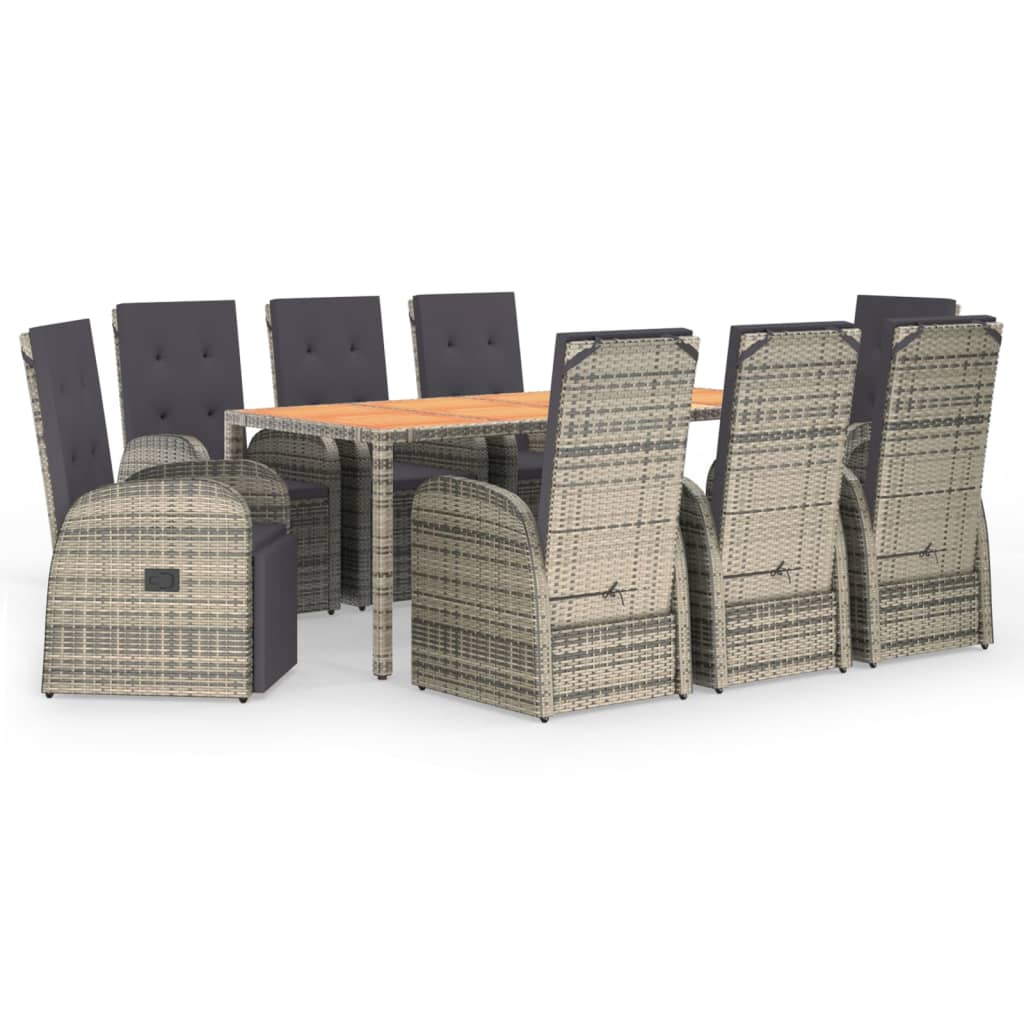 9-Delige Tuinset Met Kussens Poly Rattan Grijs 1 190 cm tafellengte