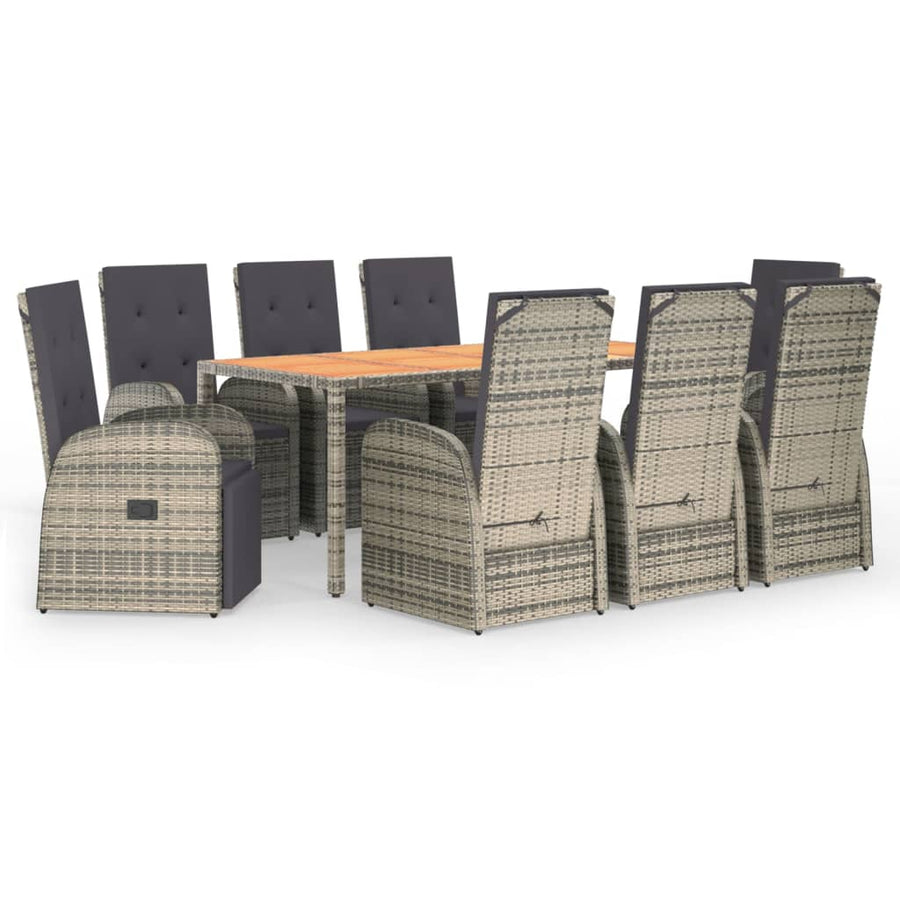 9-Delige Tuinset Met Kussens Poly Rattan Grijs 1 190 cm tafellengte