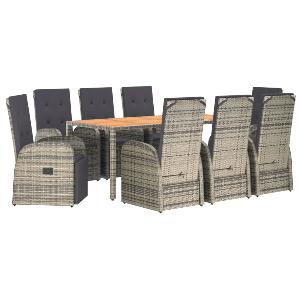9-Delige Tuinset Met Kussens Poly Rattan Grijs 1 190 cm tafellengte