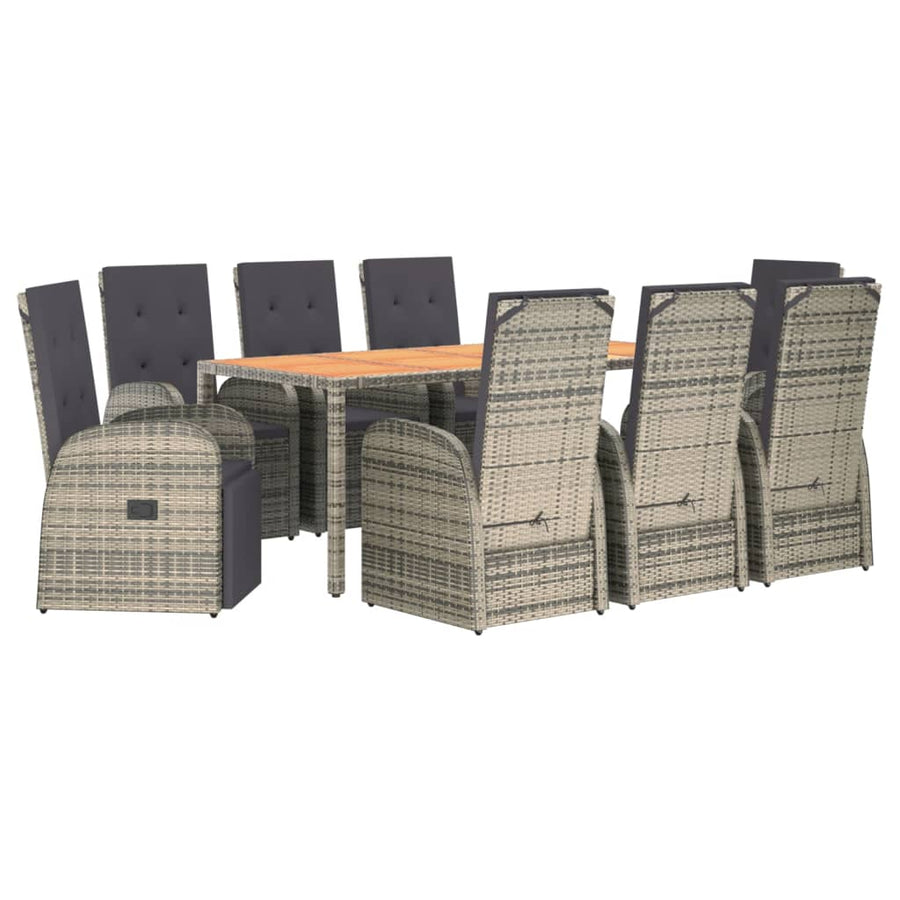 9-Delige Tuinset Met Kussens Poly Rattan Grijs 1 190 cm tafellengte