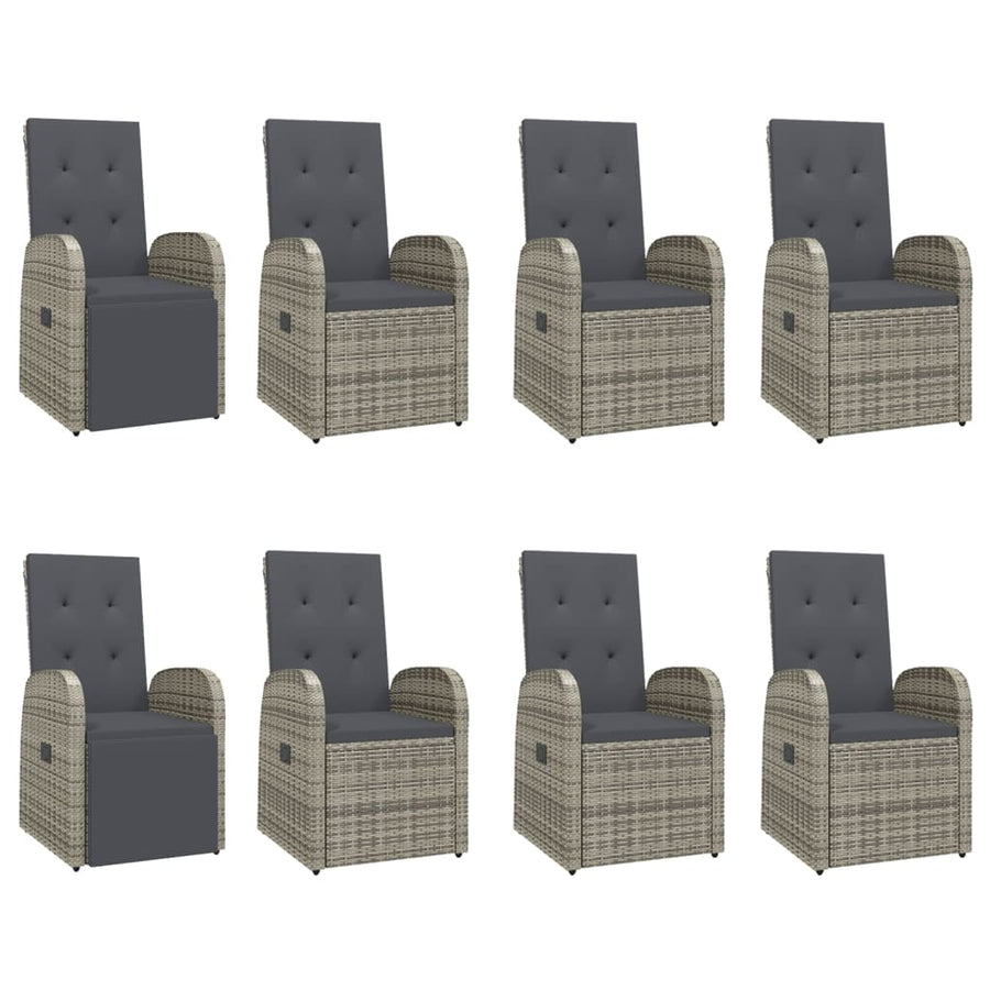 9-Delige Tuinset Met Kussens Poly Rattan Grijs 1 190 cm tafellengte
