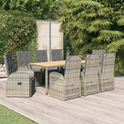 9-piece Garden Dining Set with Cushions Poly Rattan Grey