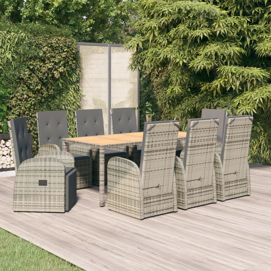 9-Delige Tuinset Met Kussens Poly Rattan Grijs 1 190 cm tafellengte