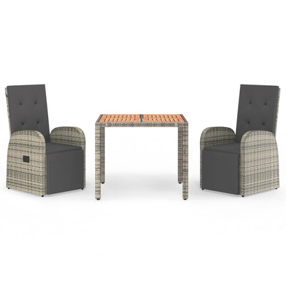 -Delige Tuinset Met Kussens Poly Rattan Grijs 3 90 cm tafellengte
