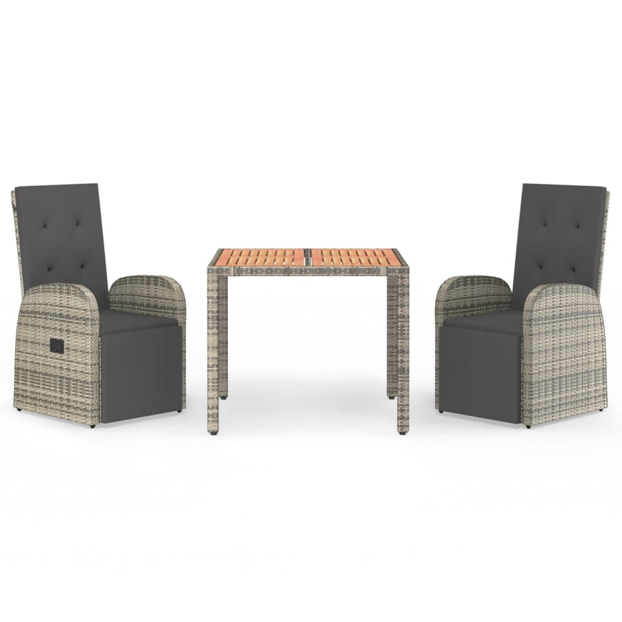 -Delige Tuinset Met Kussens Poly Rattan Grijs 3 90 cm tafellengte
