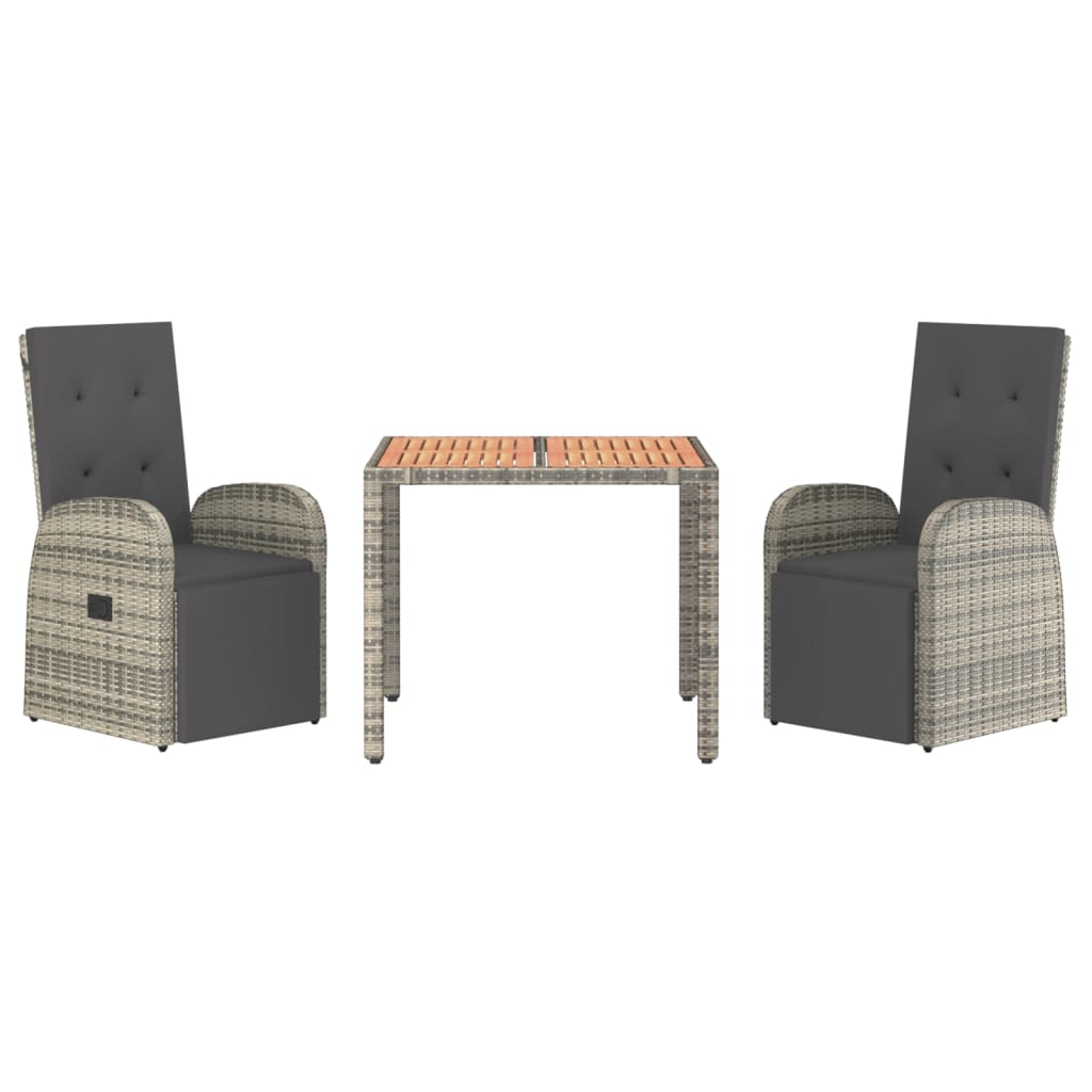 -Delige Tuinset Met Kussens Poly Rattan Grijs 3 90 cm tafellengte