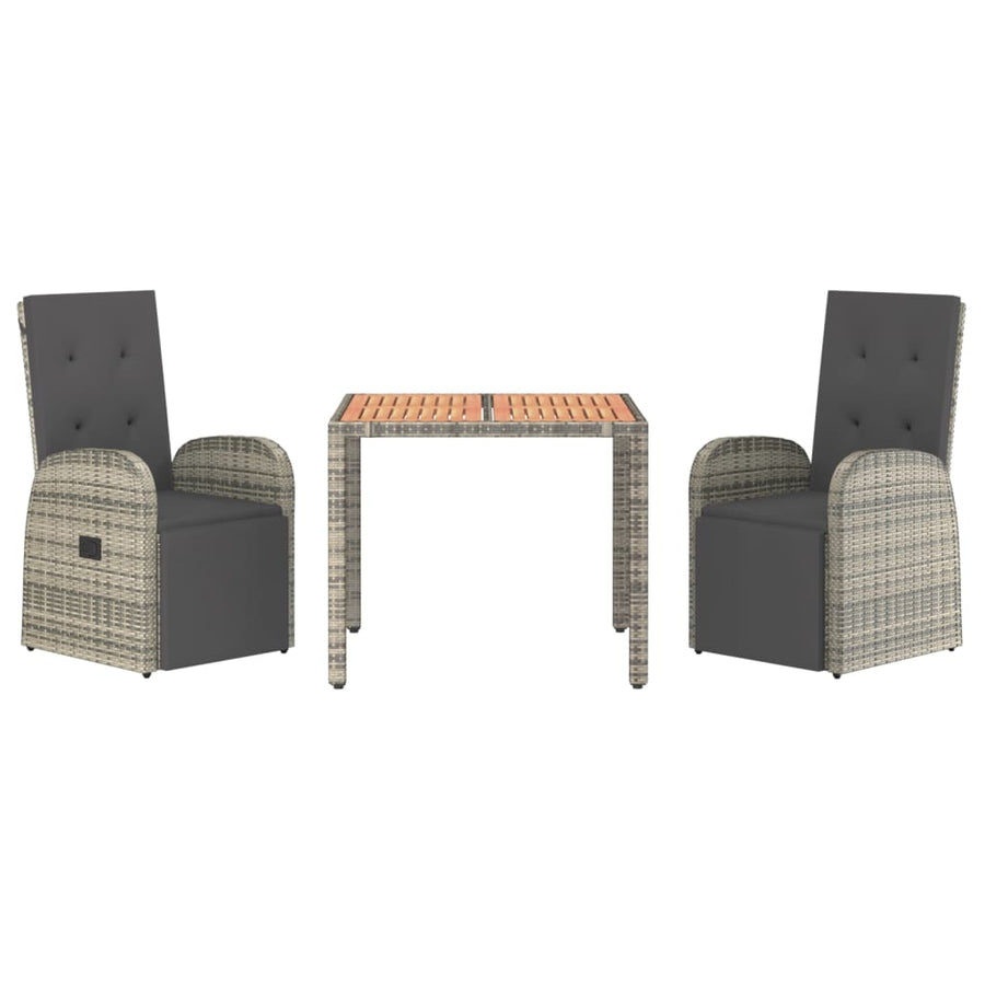 -Delige Tuinset Met Kussens Poly Rattan Grijs 3 90 cm tafellengte