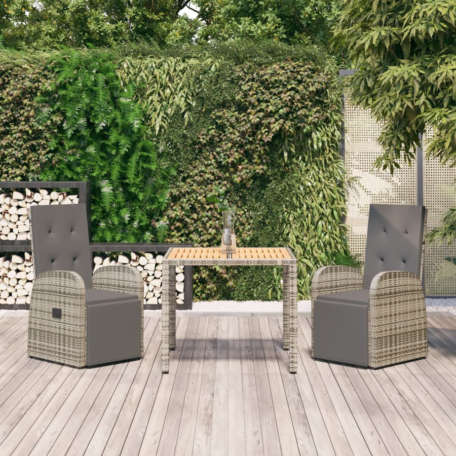 -Delige Tuinset Met Kussens Poly Rattan Grijs 3 90 cm tafellengte