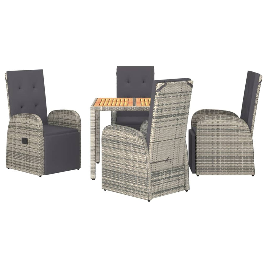 -Delige Tuinset Met Kussens Poly Rattan Grijs 5 90 cm tafellengte