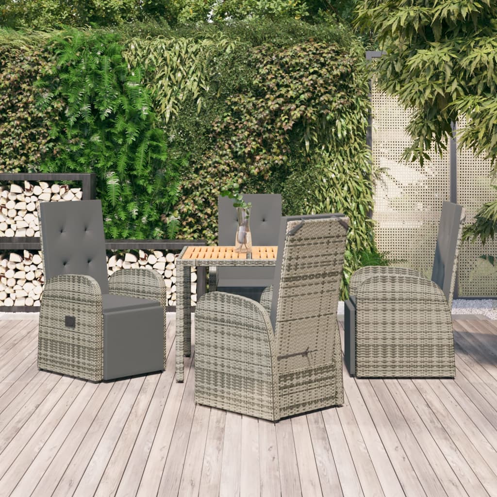 -Delige Tuinset Met Kussens Poly Rattan Grijs 5 90 cm tafellengte