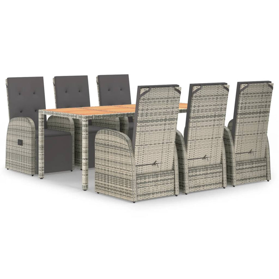 7-Delige Tuinset Met Kussens Poly Rattan Grijs 6 190 cm tafellengte