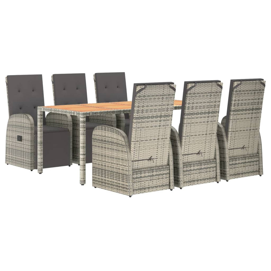 7-Delige Tuinset Met Kussens Poly Rattan Grijs 6 190 cm tafellengte