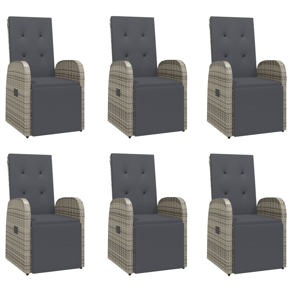 7-Delige Tuinset Met Kussens Poly Rattan Grijs 6 190 cm tafellengte